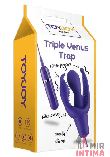 Гелевый-и-силиконовый-женский-вибратор-Вибратор тройной Vibrator Venus Trap Triple Silicone Purple, 14 х 3 см