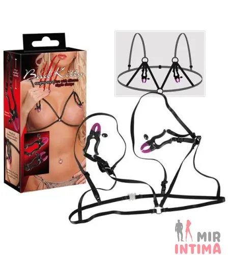 Женский-стимулятор-груди-Бюстгалтер с зажимами на соски Bra With Silicone Nipple Clamps