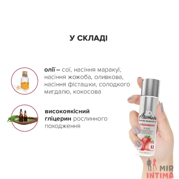 Натуральное массажное масло JO Aromatix Massage Oil Strawberry, 120 мл - 3