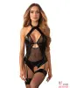 Боди Obsessive Dominna crotchless teddy, экокожа, сетка