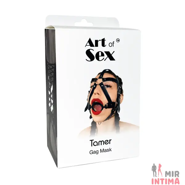 Кляп-маска с силиконовым кольцом Art of Sex - Tamer, Натуральная кожа - 2