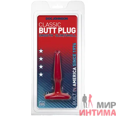 Классическая гладкая анальная пробка Butt Plugs Slim/Small Doc Johnson, 7 х 2,2 см