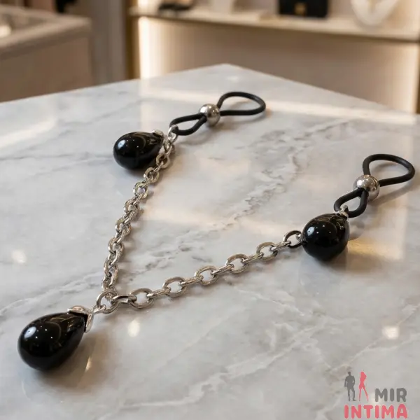 Украшение на соски с утяжелителями Nonpiercing Nipple Chain Jewelry, оникс - 1 Украшение на соски с утяжелителями Nonpiercing Nipple Chain Jewelry, оникс - 1