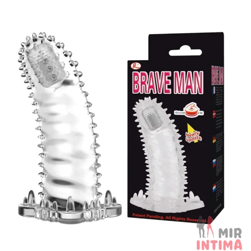 Удлиняющая насадка с шипами и вибрацией "Brave man" 14х4 см Удлиняющая насадка с шипами и вибрацией "Brave man" 14х4 см