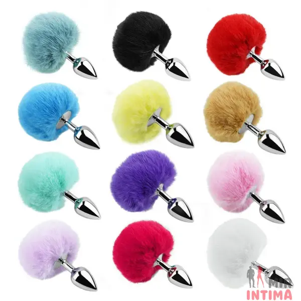 Анальная пробка с хвостом EGZO Bunny Tail Silver Plug, размер S - 9