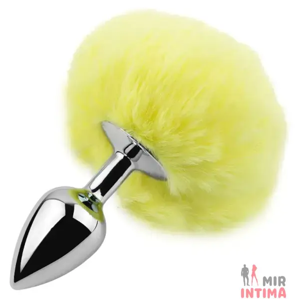 Анальная пробка с хвостом EGZO Bunny Tail Silver Plug, размер S - 2