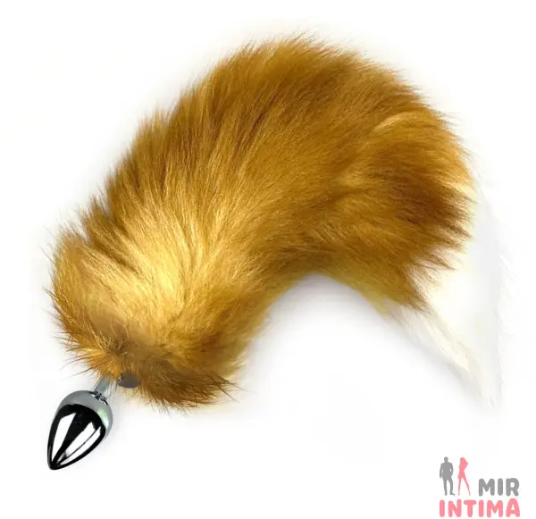 Анальная пробка металлическая Red fox M, мех натуральный - 3