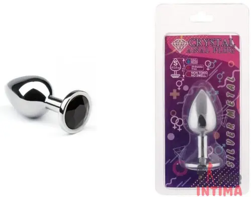 Металлическая анальная пробка Silver Black Diamond S