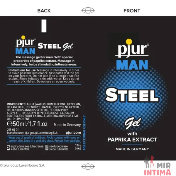 Возбуждающий гель Steel Gel Pjur Man with paprica extract для массажа, 50 мл - 1