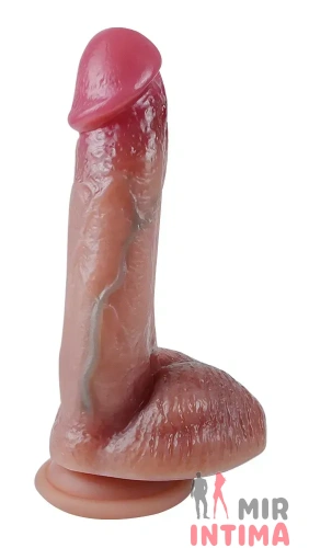 Большой фаллоимитатор с мошонкой на присоске OYO - Dildo Double Layer Silicone, 20x4.1см