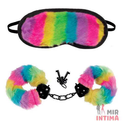 Pride Play Set - меховые наручники и маска на глаза