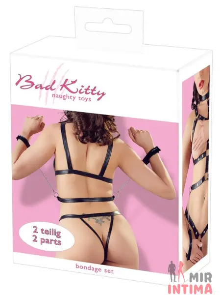 Кожаный набор с портупеей и наручниками Bad Kitty, S/M - 7 Кожаный набор с портупеей и наручниками Bad Kitty, S/M - 7