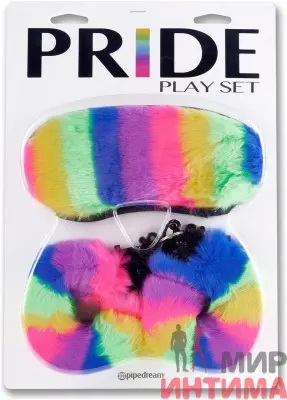 Pride Play Set - меховые наручники и маска на глаза - 3