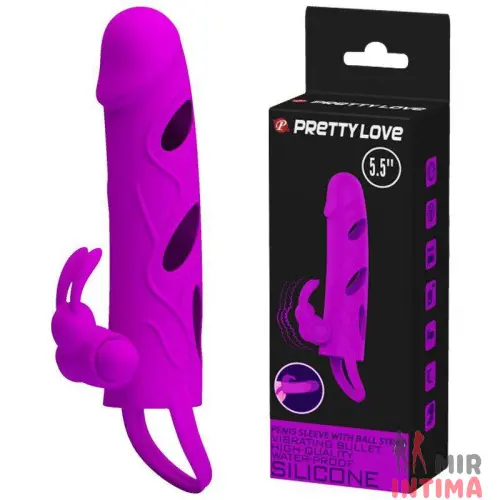 Вибронасадка Pretty Love с эрекционным кольцом и стимулятором клитора Вибронасадка Pretty Love с эрекционным кольцом и стимулятором клитора