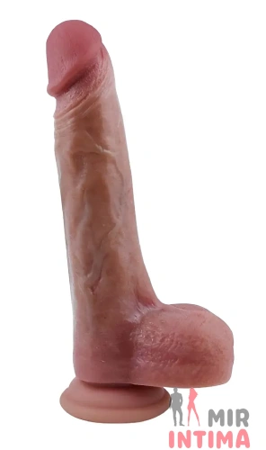 Большой фаллоимитатор с мошонкой на присоске OYO - Dildo Double Layer Silicone, 22x3.8 см 