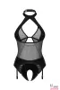 Боди Obsessive Dominna crotchless teddy, экокожа, сетка - 2