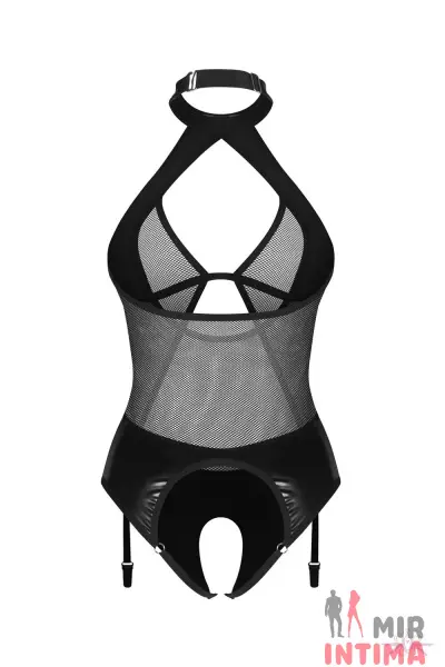 Боди Obsessive Dominna crotchless teddy, экокожа, сетка - 2
