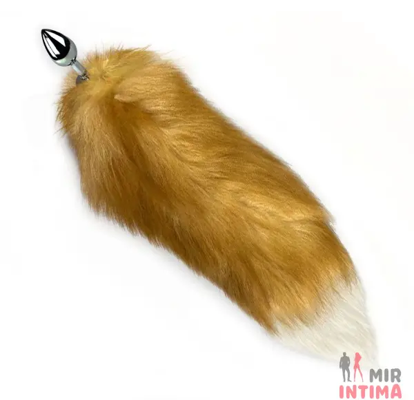 Анальная пробка металлическая Red fox M, мех натуральный - 4