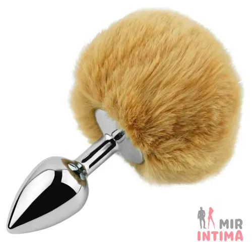 Анальная пробка с хвостом EGZO Bunny Tail Silver Plug, размер S