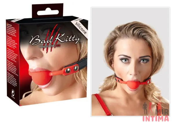 Кляп силиконовый Red Gag Bad Kitty, регуляция 42-58 см - 1