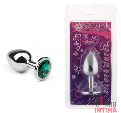 Анальная пробка из металла Silver Emerald, S