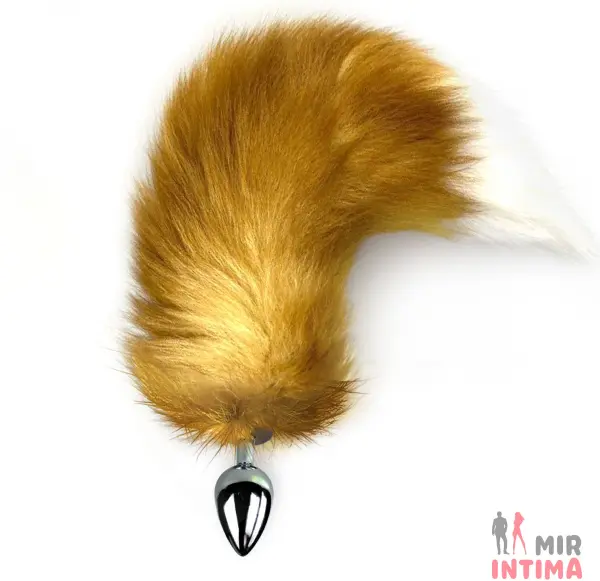 Анальная пробка металлическая Red fox M, мех натуральный - 1