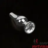 Серебристая фигурная анальная пробка с кристаллом