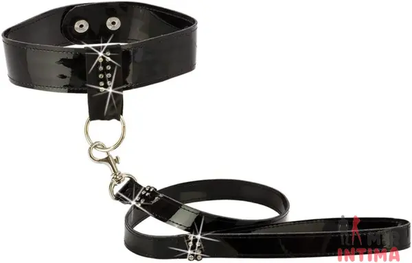 Лакированный ошейник с поводком - Diamond Leash and Collar Set - 1 Лакированный ошейник с поводком - Diamond Leash and Collar Set - 1