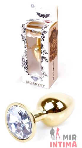 Золотистая анальная пробка с камнем под Swarovski, 7X2,8 см