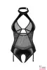 Боди Obsessive Dominna crotchless teddy, экокожа, сетка - 1